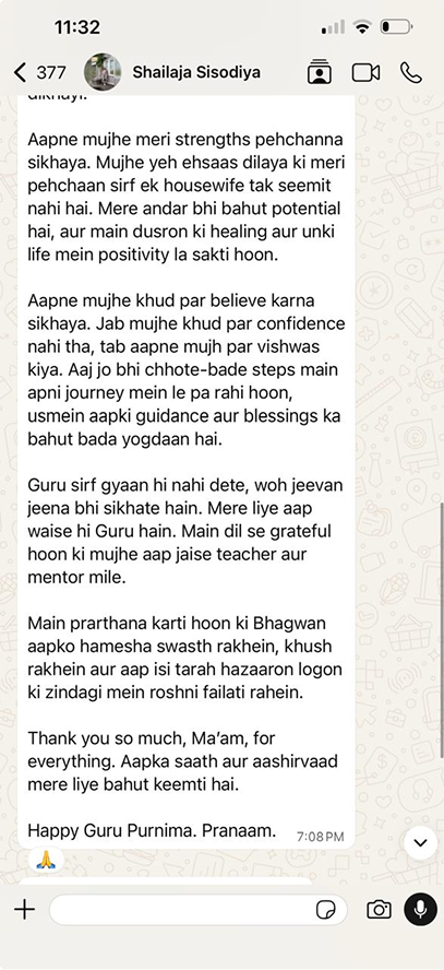 Client testimonial message 3