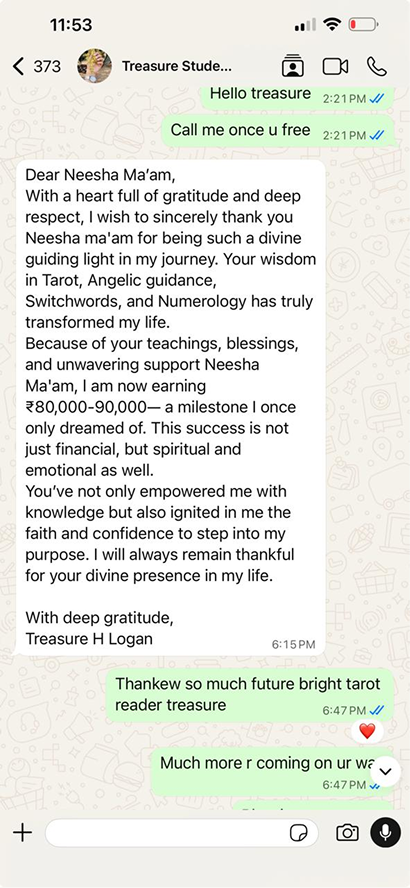 Client testimonial message 1