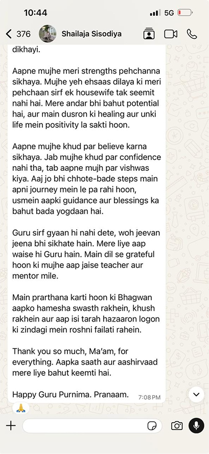 Client testimonial message 5